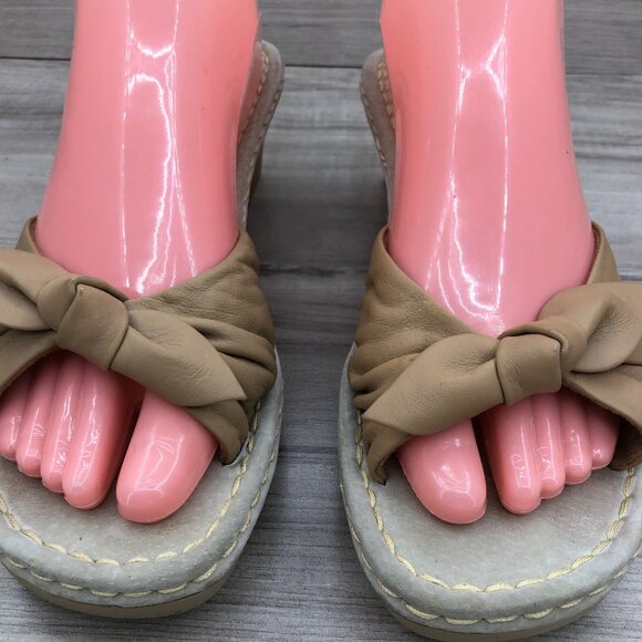 Earth Spirit Wedge Sandals Womens 8 Liberty Tan Leather Bow Slip On Shoes - Picture 7 of 13